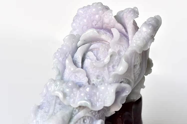 51翡翠 糯冰种紫罗兰翡翠大白菜摆件 a货 翡翠春带彩翡翠百财摆件