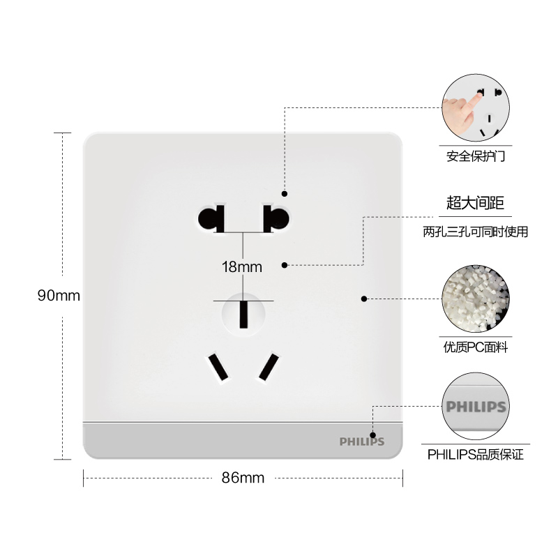 飞利浦开关插座面板飞逸白飞逸金飞逸银两室两厅40只开关装修套餐产品展示图4