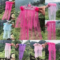 Childrens Jewelry Princess Yarn Little girl Crown Garland headdress childrens performance long hair hoop gauze manufacturers direct sales