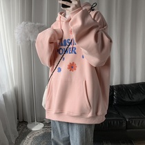 Little red flower pink sweater female spring and autumn thin loose Korean trend design sense niche Joker coat tide ins