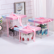 Transparent birthday cake box plus high double layer 4 single 6 six 8 eight 10 ten 12 inch full custom gradient color packaging box