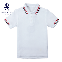 Eaton Gide boys and girls white short sleeve T-shirt sports polo shirt color strip collar primary school uniform summer 10T036
