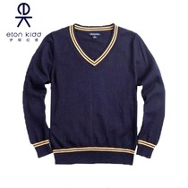 Eaton Guild knitted sweater hide turquoise yellow side V neckline sweater male and female child hit bottom hooded sweatshirt school 09m101