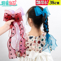 Korean children hairclip ponytail hair accessories temperament girl long ribbon bow hairpin princess braid hair baby headdress