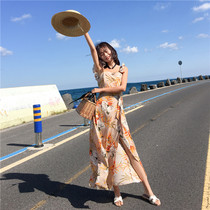 Thai ethnic dress women travel White slim dress summer Hainan Sanya seaside beach dress