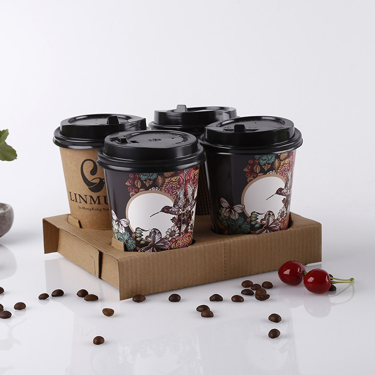 星巴克双杯四杯托咖啡纸杯托牛皮纸打包外卖杯提杯架外带咖啡纸托_双