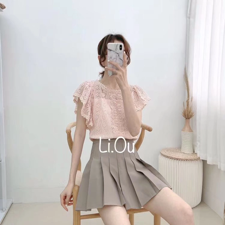 Rất cổ tích khí chất áo ren áo sơ mi voan của phụ nữ mùa hè 2021 mới rỗng thời trang Hàn Quốc áo vest móc - Áo sơ mi chiffon ren