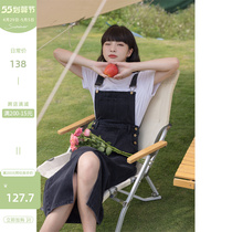 Deer South Black Braces Skirt Woman Summer 2022 New Day Ensemble Reduced salt can be sweet and high waist open fork dress