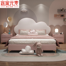 Solid wood childrens bed girl princess bed light luxury leather soft bag cloud sheets man girl bed pink creative 1 2