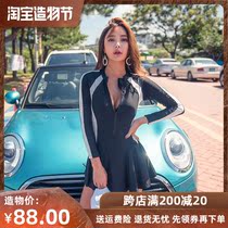 One-piece swimsuit womens summer 2021 new long-sleeved belly cover thin conservative student sexy fairy fan hot spring swimsuit
