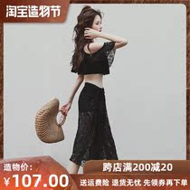 Swimsuit womens summer sexy 2020 new hot spring small chest gathered bikini three-piece set word shoulder 2021 swimsuit