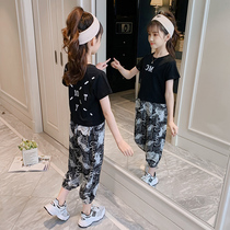 Girls suit summer thin foreign style 2021 New Chinese big childrens fashion short sleeve sports summer clothes
