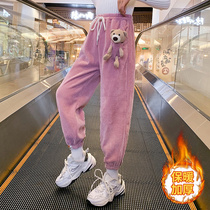 Girls pants autumn and winter New plus velvet thickened loose girl corduroy trousers