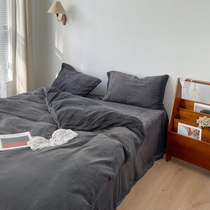 Winter pure color Milk suede Four pieces Thickened Coral Flannel flannel Quilt Cover Warm and simple bedding