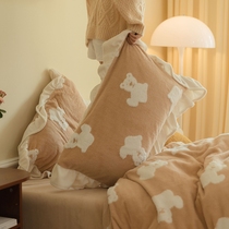 Han Prints small Bear embroidery Four pieces of milk suede lace velvet cover with warm and soft cotton bed in winter