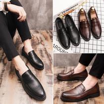 Hong Kong Tide mens shoes autumn new style male business leisure shoes Englishskin leather shoes and bean shoes