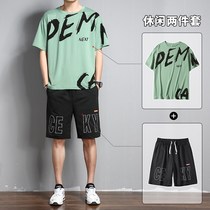 Letter printing short sleeves t-shirts brand summer new mens sports sleeve suit ice filament breathable two pieces tide