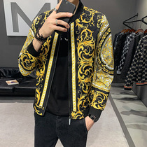 Tide mens personality printing thin jacket autumn new European station court style male printing coat