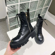 Full cowhide ~ Martin boots female tide ins Joker British style round head short boots leather short tube locomotive thick bottom boots women