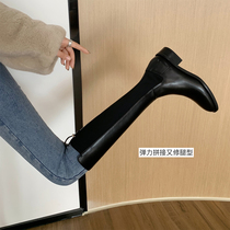 Full cow leather 2021 new card its color long cylinder boots women though kneecap slim plus velvet leather high cylinder rider boots