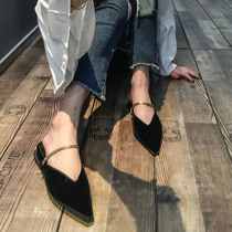 2020 Summer ins New lazy wearing pointed flat half slippers female leather Joker bag head cool slippers tide