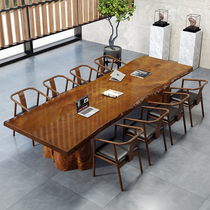 Solid Wood Large Plate Table Log Meeting Table Long Table Desk Long Desk Large Table Pine Wood Large Plate Tea Table Reception Desk Negotiation Table