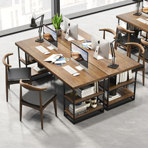 Solid wood office table and chairs combined employee staff desk office furniture desk office furniture double office working table