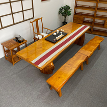 Large Plate Tea Table Solid Wood Log Large Plate Table Drinking Tea Table Tea Desk Office Tea Desk Office Tea Table Pine Wood Retro Kung Fu Bubble Tea Table