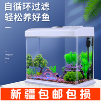 Fish Tank Living Room Office Small Mini Home Eco-View Aquarium Free Water Table Glass Gold Fish Tank