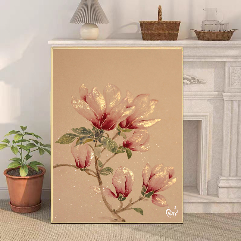 玉有万範 油彩画 高级感玉兰花数字油画2025新款diy填充手工画艺术花卉减压油彩画