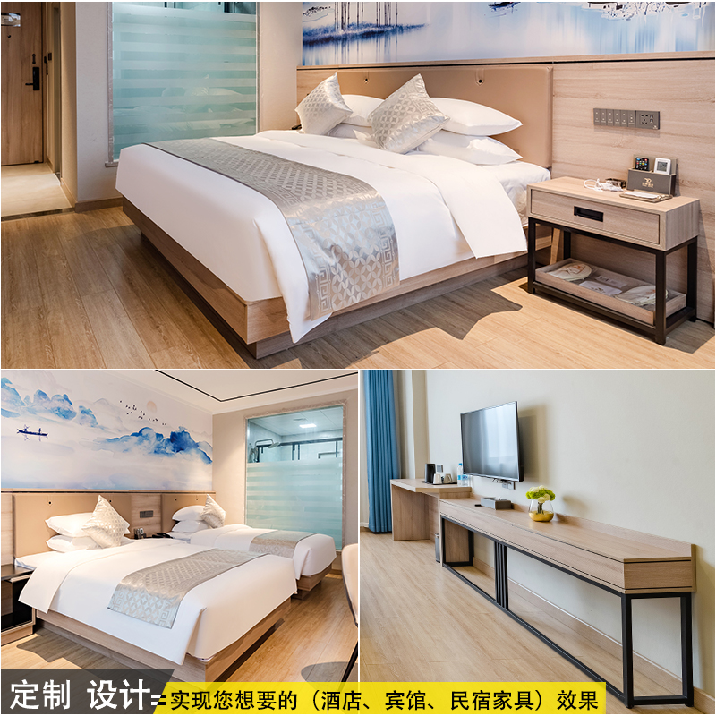 Hotel Guesthouse Furnished Single Apartment Label Full Bed Room Combined Table TV Cabinet Writing Desk