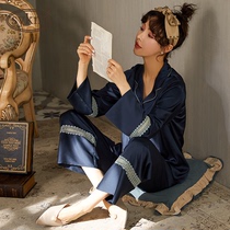 Sleepwear Woman Spring Autumn 2022 New Fashion Senior Senses Long Sleeve Ice Silk Cardigan Loose big code Home Residence Suit Suit