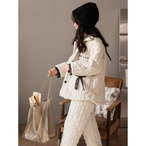Coral Suede Pajamas Woman Winter Plus Suede Thickened Triple Clip Cotton Extractable White Home Clothing Cotton Padded Jacket Two Suits
