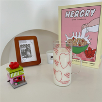 Korean ins love letter high temperature resistant microwave oven heated cute milk cup glass large capacity breakfast cup