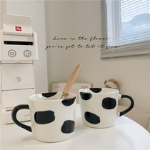 Korean ins personality Sesame point cow cute simple couple ceramic cup mug drink water milk breakfast cup
