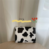 Korean ins soft cute pup leather three fold cute milk pattern multifunctional portable short wallet card bag coin wallet