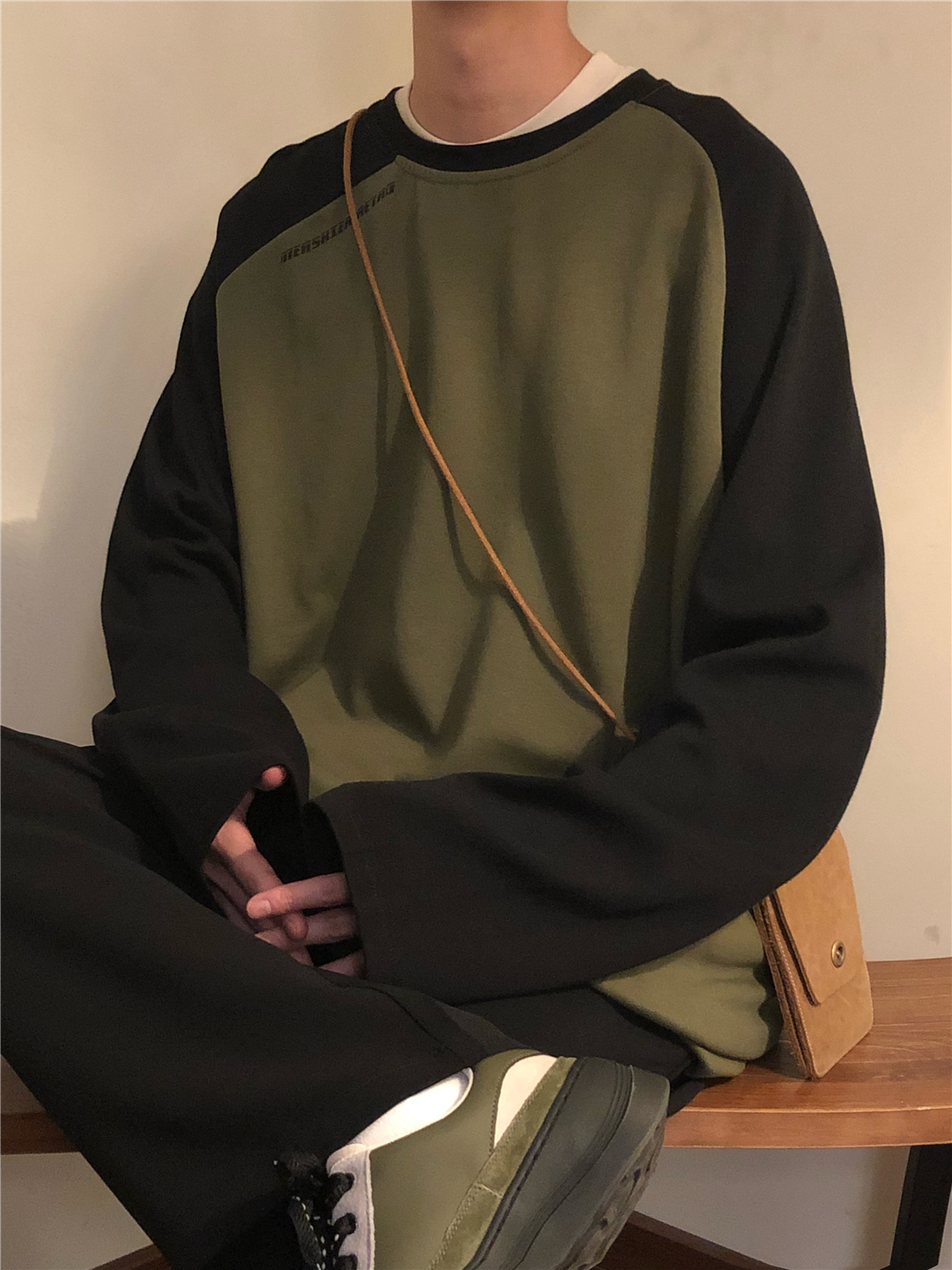NAGAWL2023春季新款美式复古宽松潮牌薄款插肩袖长袖卫衣男设计感