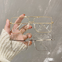 ins retro personality square large frame flat mirror female net red fashion round face glasses frame with nearsighted eyes man