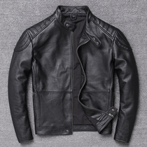 Anti-season leakage stand-up collar leather leather clothing European and American simple mens imported first layer calfskin short slim jacket