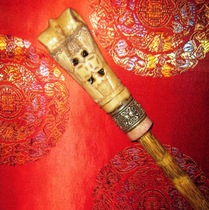 Camel bone carving handle solid bamboo inlaid Tibetan silver transfer finger cane