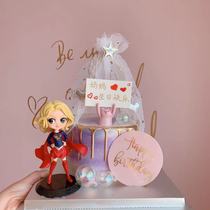 Birthday cake ornaments superwoman big eyes princess animation doll hand-made model princess cake decoration