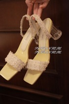 The Perak Vergany macaragonflower is lined with sandals women 2021 new small fragrant wind coarse heel single shoe light heel high heel shoes