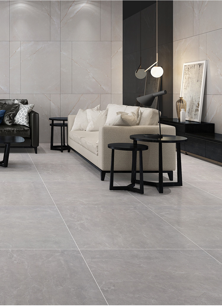 新中源800x800陶瓷地面砖仿大理石灰色缎光釉瓷砖柔光地板砖