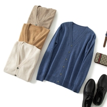 Fall winter new men's business V-neck cashmere cardigan high-end worsted young and middle-aged loose sweater wool coat