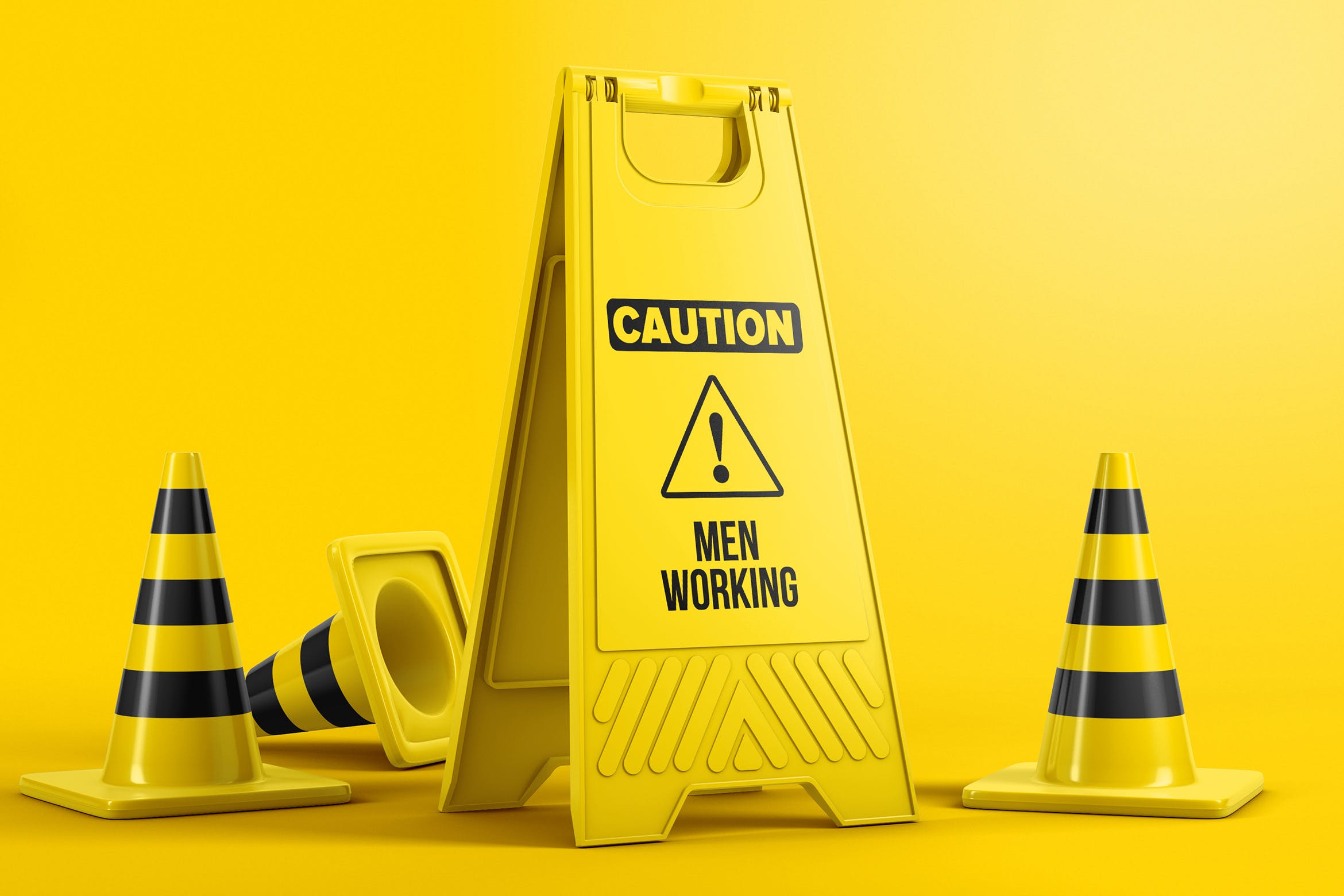 变色鱼提供国外设计素材塑料地板警示牌设计图样机模板