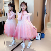 Girls' dress spring and autumn dress 2023 new foreign air girl long-sleeved skirt female baby knitted princess skirt in autumn