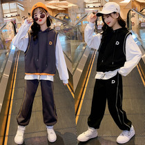 Girl three-piece set 2021 new autumn children Foreign style girl Korean version of net red spring and autumn sports vest set tide