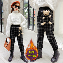 Girls plus velvet pants 2021 new autumn and winter clothing childrens one-piece velvet sweatpants