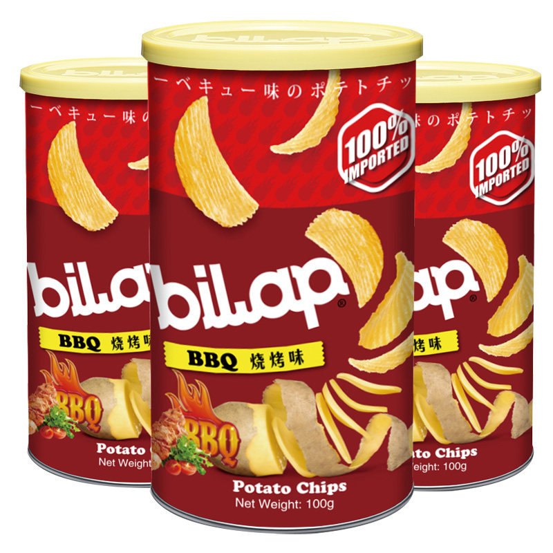 比纳烧烤味原切薯片100g*3罐进口休闲零食膨化食品办公室美味小吃_7折
