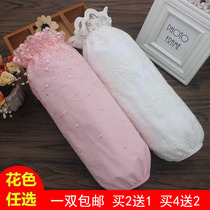 New white sleeve long cotton double layer lace womens autumn and winter down jacket anti-fouling black sleeve head office adult